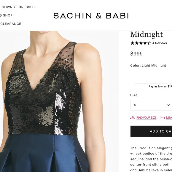 Sachin + Babi Erica Gown - Light Midnight Blue Size 4 - Picture 2 of 5